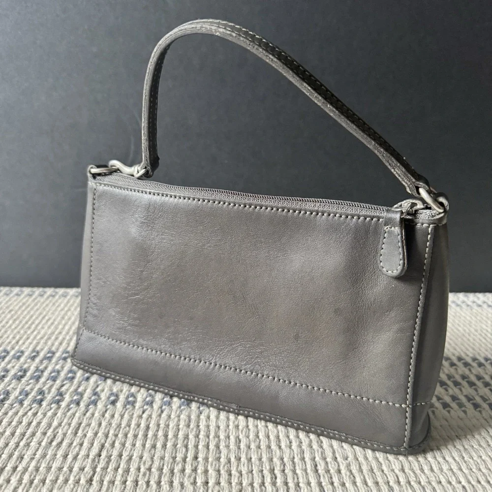 Y2K Vintage COACH 9311 Leather Accessory Pouch Dark Khaki Gray Mini Bag No HT